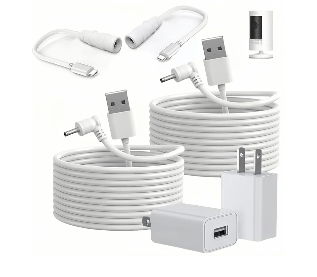 2-Pack Power Adapter Charger Cable Compatible with Ring Stick Up Cam Battery/Plug-in 3rd Gen/2nd Gen & Ring Pan Tilt Stick Up Camera, Indoor/Outdoor Weatherproof Power Cord (4m/13.1ft) White