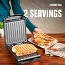 George Foreman Compact 2-Serving Electric Indoor Grill and Panini Press for 12 People, Classic Plates, Black