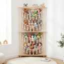 YKBU Wooden Corner Stuffed Animal Storage Organizer, 4-Tier Boho Macrame Toy Hammock Display Shelf, Free-Standing Open-Access Teddy Bear Zoo Holder for Nursery, Playroom & Kids Bedroom, Medium