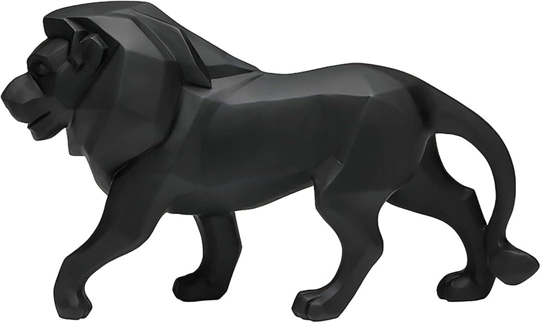 Abstract Geometric Lion Statue Sculpture Art Animal Figurine Home Decorations for Living Room Book Shelves Bar Cabinet Desk Table Top Decor Centerpieces Ornament (A1, Black)