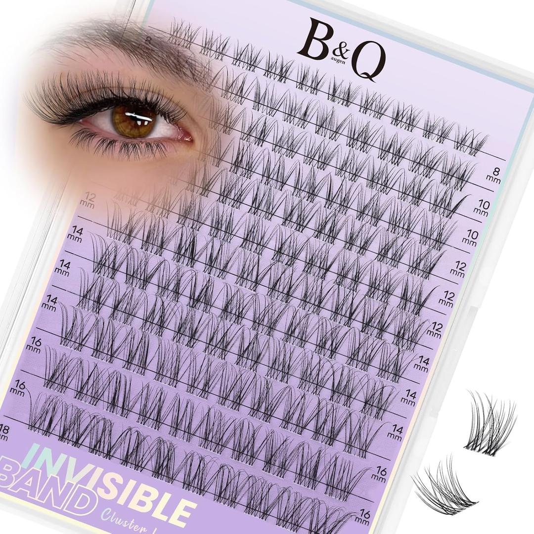 B&Q Flora Lash Clusters Invisible Band False Eyelashes Clusters Natural Cluster Eyelash Extensions Comfortable Individual Lashes Extension DIY Soft Eyelash Clusters Flora-MIX8-18mm