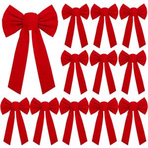 URATOT 12 Pack Red Velvet Christmas Bows, 9 x 16 inches