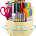 Marbrasse Desk Organizer, 360-Degree Rotating Pen Holder, Desk Organizers and Accessories with 5 Compartments Pencil Holder, Art Supply Storage Box Caddy for Office, Home (Yellow)