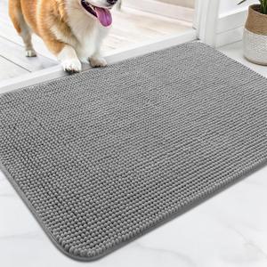 OLANLY Dog Door Mat for Muddy Paws 32x20, Ultra Absorbent Chenille Mud Doormat, Non-Slip Washable and Dirt Trapping Indoor Doormat for Entryway, Quick-Dry Front Door Mat for Indoor Dogs, Grey