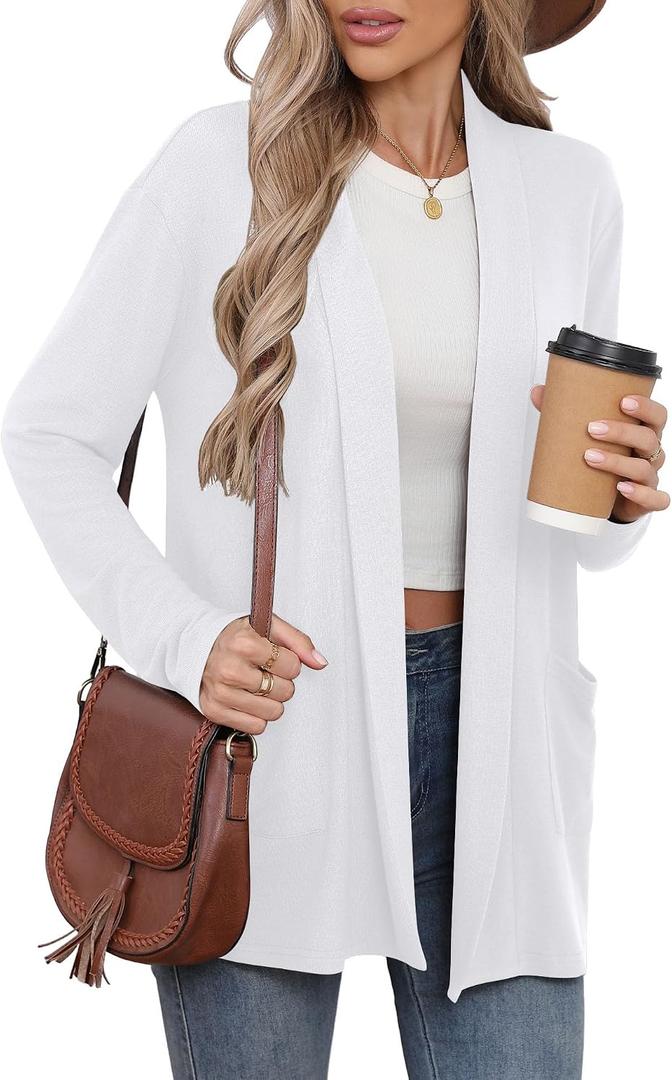 Bettysays Women's Long Sleeve Open Front Cardigan Casual Loose Lightweight Cardigans with Pockets Large