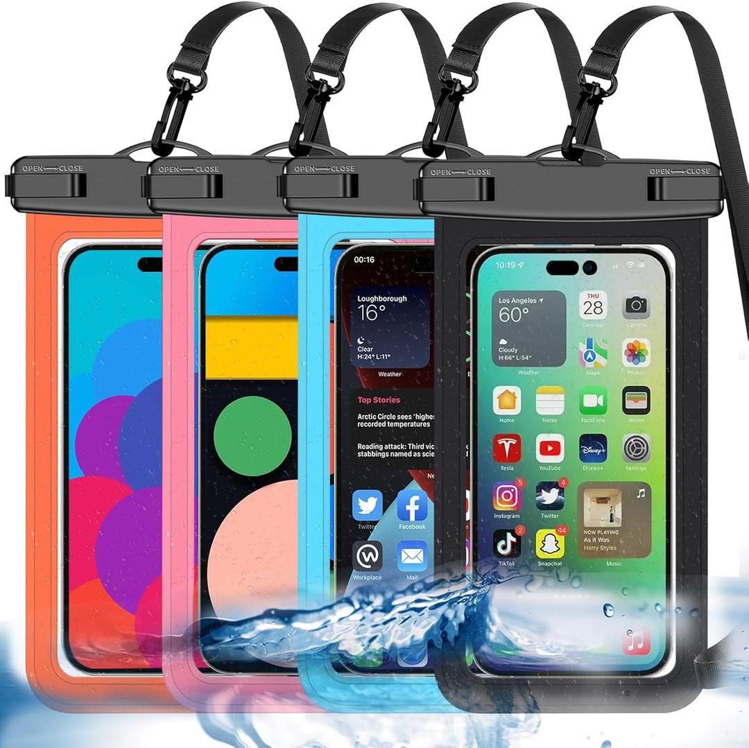 4 Pack Multicolor Universal Waterproof Phone Pouch, Large Phone Waterproof Case Dry Bag,Protection Level: IP68,Outdoor Sports for Apple iPhone,Samsung,and More,(Fits Up to 8.3),Black,Blue,Pink,Orange