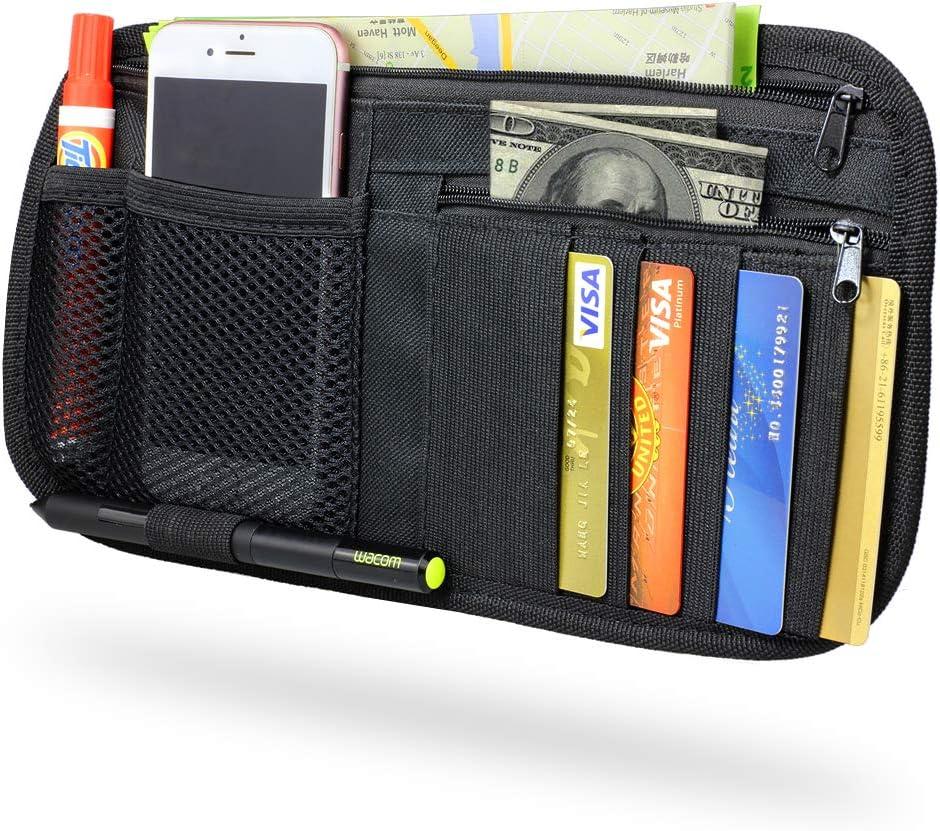 Car Sun Visor Organizer, Vehicle Visor Storage Pouch, Auto CD and Glasses Holder, Interior Car Accessories for Credit Card and Registration Document, Fits Most Cars, SUVs, Jeeps, Trucks (Black)