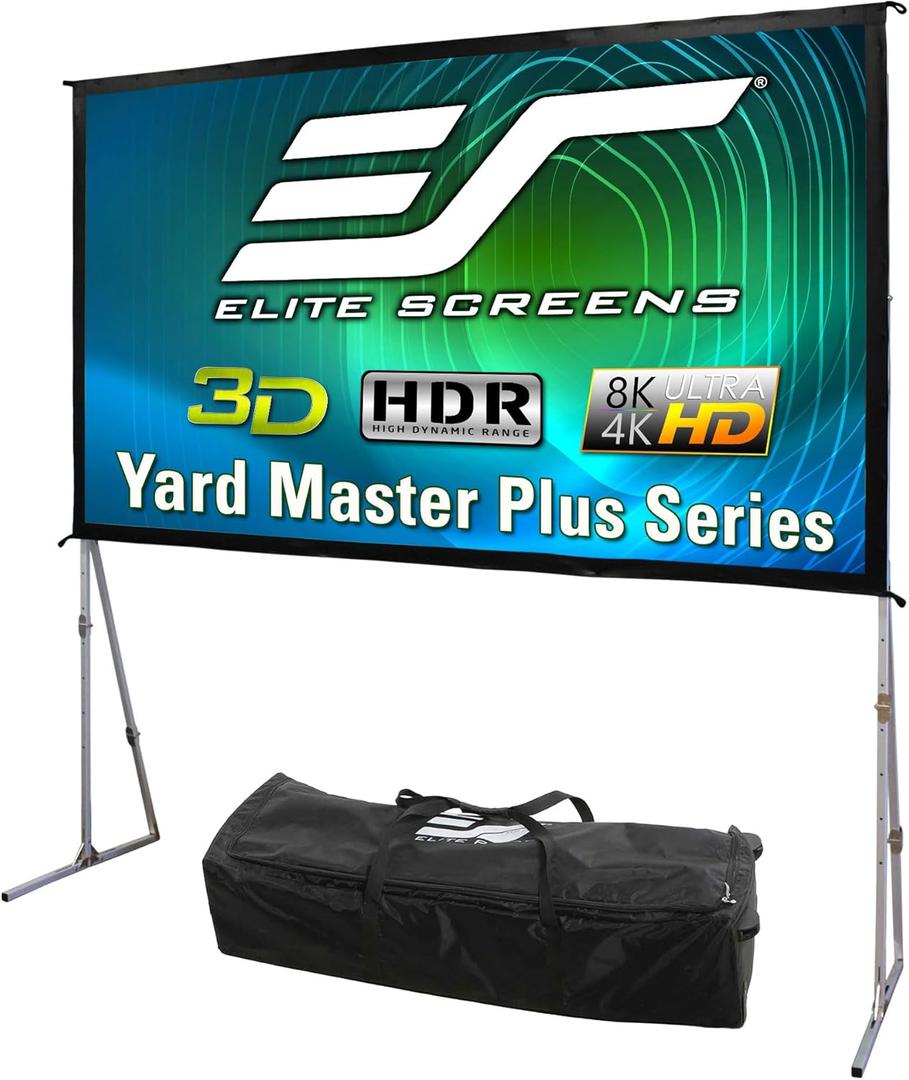 Elite Screens Yard Master Plus, 180-INCH 16:9 Height Setting Adjustable Portable Projector Screen, 4K HD Outdoor Indoor Movie Theater Front Projection, OMS180H2PLUS