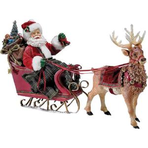 Kurt Adler Fabrich 10-Inch Santa in Sleigh with Deer Tablepiece