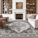 GENIMO 8x10 Area Rugs for Living Room, Machine Washable Non Slip Vintage Rugs, Low Pile Lightweight Chenille Print Rug for Bedroom, Dining Room, Home Office, Slate Gray