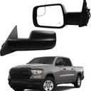 Dasbecan Left Driver Side Mirror Compatible with 2019-2024 Ram 1500 Rearview Mirror with Temp Sensor/Power Heated Glass/Manual Folding/Black Texture Cover Replace# 68276499AA CH1320471(7pins)