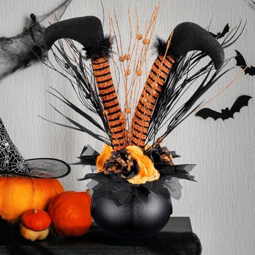 Amyhill Halloween Decoration Table Artificial Flower Glitter Halloween Witch Boot Tabletop Decor Centerpieces Cauldrons Fake Flowers Halloween House Haunted Decor for Home Party Decor 13 x15.7 Inches