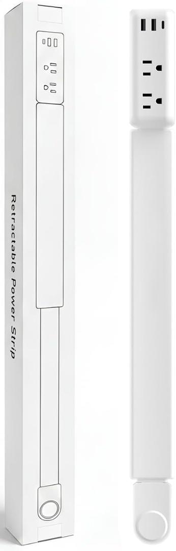 Electrical Outlet Extender 2 USB-A, 1 USB-C and 2 AC Electrical Outlet Extender Stick, Extends 22"-34", 180 Rotating Wall Outlet Extender for Hard-to-Reach Extension Cord Extender Behind Sofa