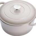 E-far 6 Quart Enameled Cast Iron Dutch Oven, Round Dutch Oven Pot with Lid, Nonstick Cookware for Braising/Stews/Roasting/Bread Baking/Cooking, Heavy Duty, Induction & Oven Safe - Khaki