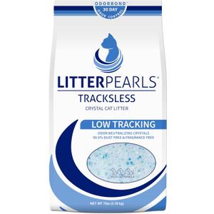 Litter Pearls Tracksless Unscented Non-Clumping Crystal Cat Litter with Odorbond, 7 lb, White, Clear and Blue Crystals