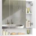 VASAGLE BBK129W01 Bathroom Cabinet with 3 Doors, Mirror Cabinet, Open Compartment, Adjustable Shelves, 16.5 x 70 x 75 cm, Cloud White