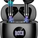 JxrevWireless Earbuds, Bluetooth 5.4 Ear Buds LED Power Display Headphones Bass Stereo, Bluetooth Earbuds in-Ear Noise Cancelling Mic, 40H Playback Mini Case IP7 Waterproof Sports Earphones for Android iOS (Black)