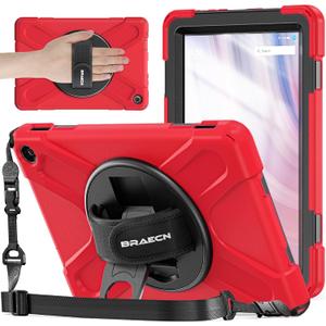 BRAECNstock for Amazon Fire HD 10 Tablet Case 13th Gen 2023 10.1" Shockproof Rugged Kindle Fire HD 10 Kids Tablet Cover with Screen Protector Rotating Hand Strap+Stand Shoulder Strap Pen Holder - Red