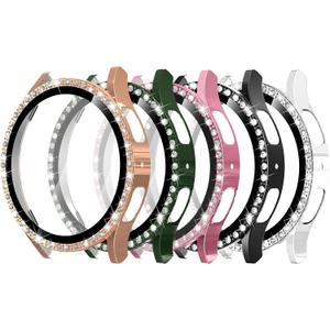 Simpeak 5-Pack Bling Screen Protector Case Compatible with Samsung Galaxy Watch 7 40mm 2024, Full Protection PC Bumper Case Cover Compatible with Galaxy Watch 7 40mm, Black,Clear,Rose Gold,Green,Gold