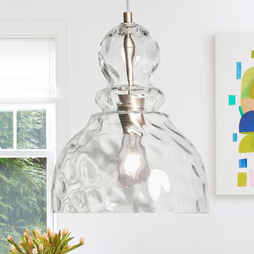 Brushed Nickel Pendant Light for Kitchen Island Hammered Glass Pendant Island Light 10inch Modern Glass Pendant Lights for Kitchen Sink Dining Room Hallway Entrance