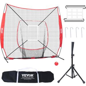 VEVOR Softball Practice Net, Portable Baseball Training Net for Hitting, Batting, Catching, Pitching - Backstop Equipment with Bow Frame, Carry Bag, Strike Zone, Batting Tee