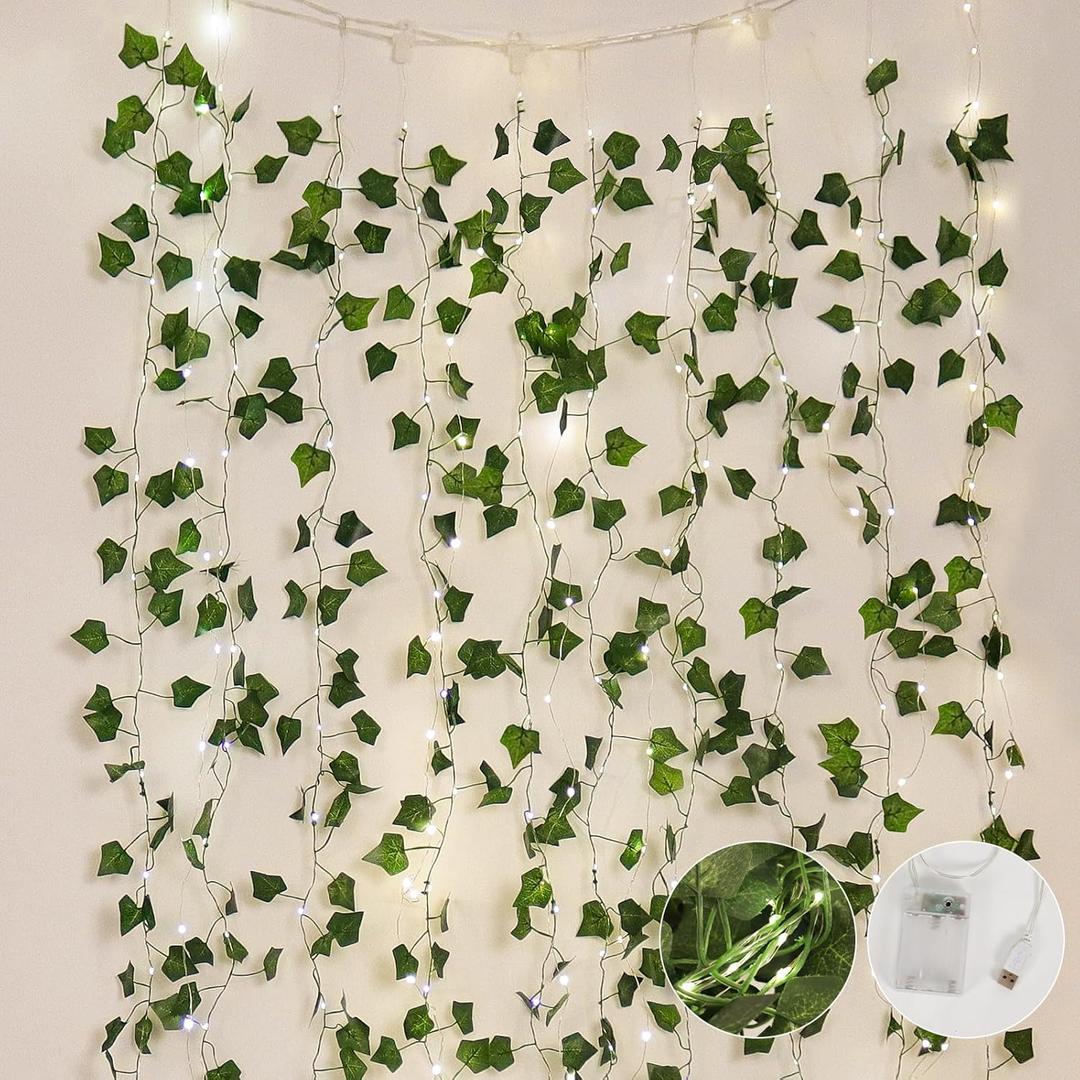 RECUTMS Vines with Lights Strings 59 Inches Wall Leaves Artificial Ivy Greenery Garland Fake Green Decorations Hanging Silk Leaf Plant All Year Round for Garden Office Wedding Table