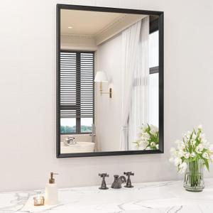 JISOSO Rectangle Bathroom Mirror 28x36 Inch, Matte Black Framed, 4MM Tempered Glass, Anti-Rust, Wall-Mount Vanity Mirror for Bathroom & Bedroom, Hangs Horizontally or Vertically