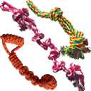 Jalousie Dog Flirt Pole Set Squeaky Toys Plush Toys Dog Teaser Wand and Refills - Upgraded Rope (Three Replacement Ropes Assorted Color, Three Replacement Ropes Assorted Color)