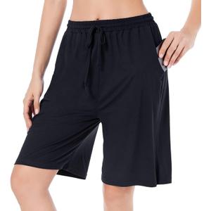 CULAYII Women's High Waisted Basketball Shorts Long Bermuda Gym Yoga Shorts with Pockets Athletic Knee Length Running Shorts (Black) S