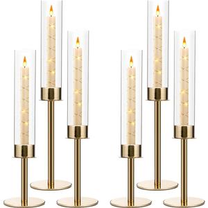 6PCS Acrylic Candle Holder for Table Centerpiece,Metal Tall Candle Holder with Acrylic lampshade for Wedding,Party, Birthday Decorations candelabros para centros de mesa(Gold)