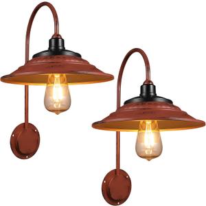Red Solar Barn Lights for Outside, 2PCS Waterproof Solar Wall Light Fixture, Rustic Vintage Metal Gooseneck Solar Wall Mount Lights with Gold Interior, for Outdoor Barn Shed Farmhouse Porch