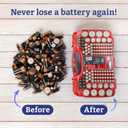 Battery Organizer Storage Case with Tester, Holds 180 Batteries, Clear Hinged Cover, Locking Lid - For AA, AAA, C, D and More, Red