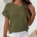 Spring Summer Women's Casual Tops, Cute Ruffle Short & Long Sleeve Crew Neck Blouses, Soft Textured Relaxed Fit Shirts (Green, XXL)