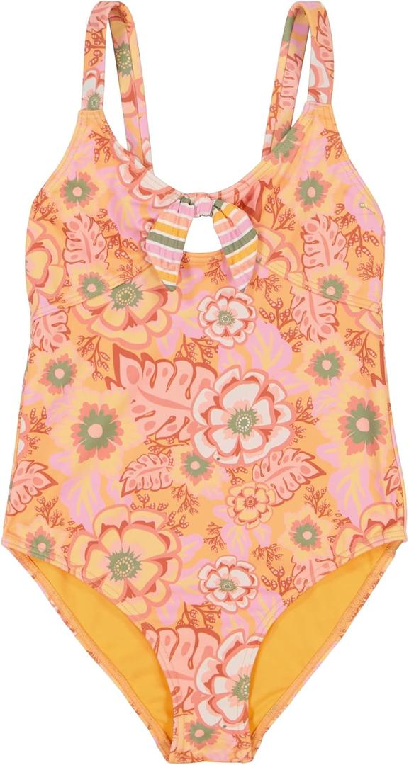 Roxy Girls' One-Piece Swimsuit with UPF 50+ Sun Protection, Quick Drying Bathing Suit (10, Papaya Wildflower)