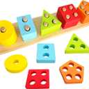 Dementia Activities for Seniors,Geometric,Colors & Numbers Cognitive Products for Alzheimer's, Wooden Puzzles Gifts & Cognitive Training Games for Elderly