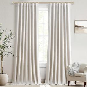 100 Percent Room Darkening Curtains 102 Inches Long Back Tab Black Out Linen Drapes for Patio Door Light Blocking Full Blackout Curtains for Bedroom Elegant Window Treatments Natural Cream 52x102