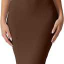 QINSEN Women's Square Neck with Lace Detail Long Maxi Dress Sleeveless Lounge Ribbed Full Length Dresses (Medium, Brown)