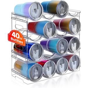 Large Compartment Water Bottle Organizer,4 Tier Stackable Water Bottle Rack for Cabinet,Tumbler Storage Organizer for Kitchen,Fridge,Cabinet Organization and Storage,Clear Water Bottle Storage Rack