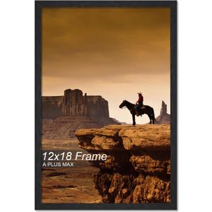 A PLUS MAX 12x18 Picture Frame, Black Engineered Wood Frame for 12 x 18 Inch Picture Poster Photo, Light Weight 12 by 18 Frame with Wood-grain for Wall - 1 Pack/Black/12 x18