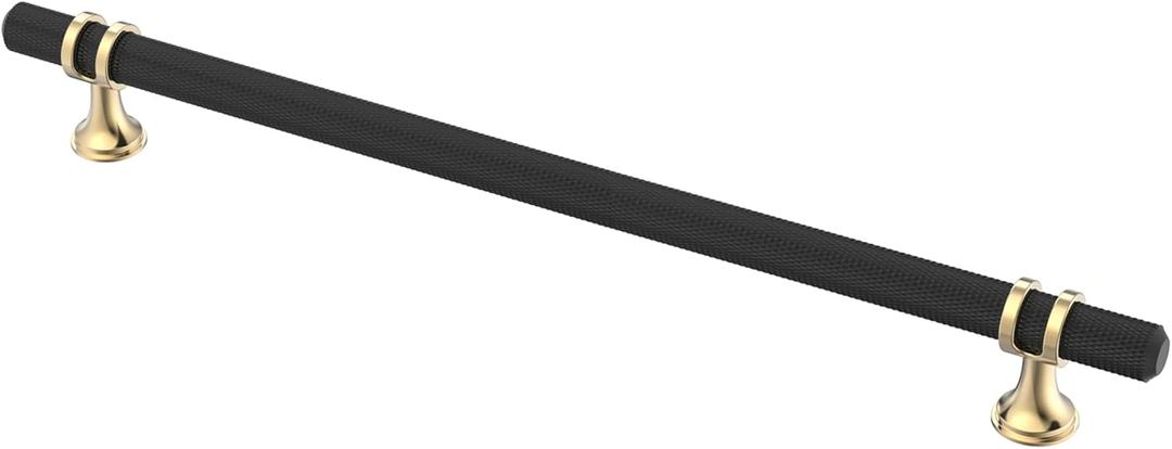 Alzassbg 10 Pack Black and Gold Cabinet Pulls, 10 Inch(254mm) Hole Centers Kitchen Hardware Knurled Cabinet Handles for Cabinets and Drawers AL3087KGP-MB