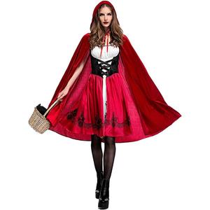 Women Little Red Riding Hood Costume Christmas Halloween Party Dress with Cape (XS)