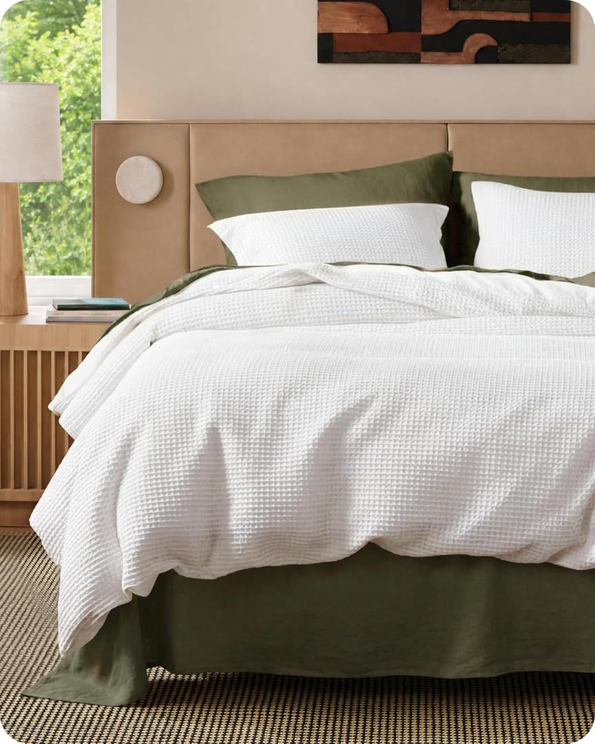 Bedsure Cotton Duvet Cover Queen - 100% Cotton Waffle Weave Coconut White Duvet Cover Queen Size, PureWoven Breathable Bedding Set for All Season, 3 Pieces, 90"x90"
