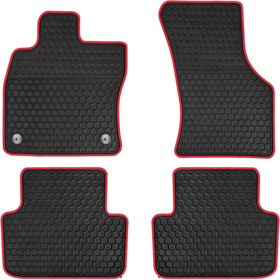 Car Floor Mats Custom Fit for Volkswagen VW Jetta 2019-2025 2026 Black Red Rubber Auto Liner Mats All Weather Protection Heavy Duty Odorless