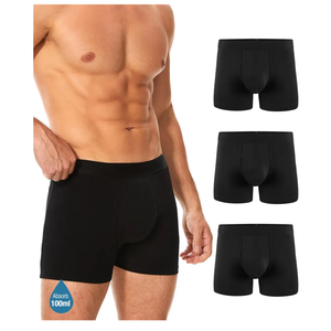 Men's Incontinence Underwear, Leak Proof Washable Reusable Cotton Boxer Brief, Heavy Flow Bladder Leak 3 Pack (Black, Large)