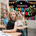 Welcome Back to School Banner, Black Color Back School Backdrop for First Day of School Decorations, Welcome Kids Students Back to School Party Decorations for School Classroom 70.8 x 43.3 Inch