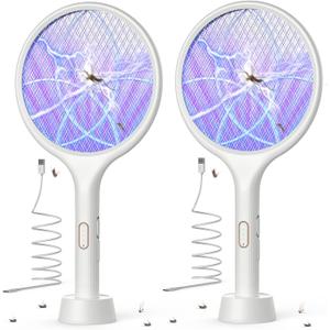 YISSVIC Electric Fly Swatter 4000V Bug Zapper Racket Dual Modes Mosquito Killer with Purple Mosquito Light Rechargeable for Indoor Home Office Backyard Patio Camping