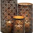 Deco 79 Metal Geometric Indoor Outdoor Candle Lantern Decorative Lantern Candle Holder, Set of 3 Lantern 12", 10", 6"H, Dark Brown