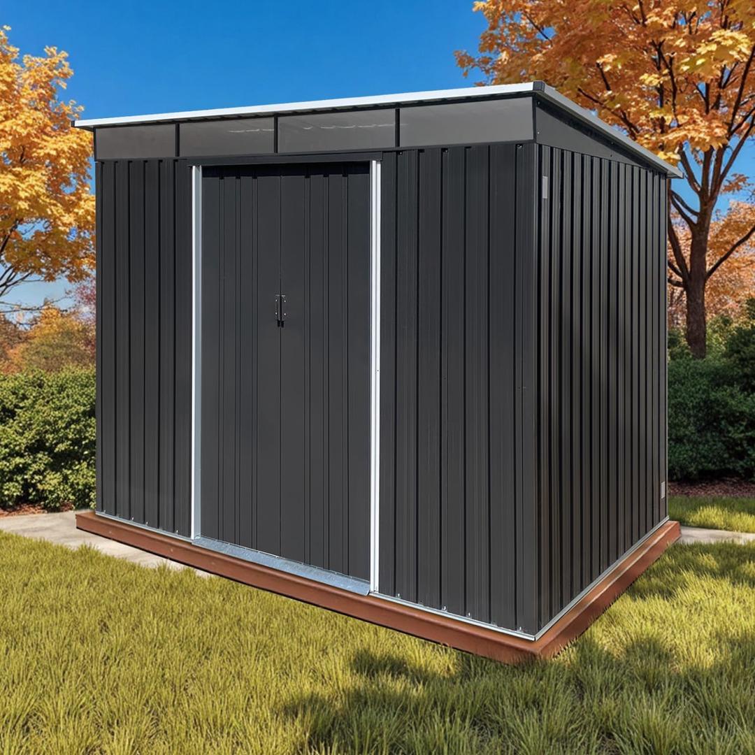 8 x 6 FT Outdoor Storage Shed, Metal Garden Tool Shed with Slooping Roof, Lockable Doors and Aluminum Frames, Easy to Assemble for Garden, Patio, Lawn, Black