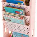 CINPIUK Pink Rolling Office Paper Organizer, Mobile Book Cart Document Folder File Storage with Pen Holder, Slim Rolling Storage Cart Movable Bookshelf for Office, Dorm, Classroom, Nursery (Large)