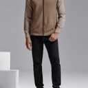 Ryannology Mens Sweater Vest Zip up Casual Sleeveless Cardigan Knitted Stand Collar Regular Fit Jacket with Pockets (Brown)